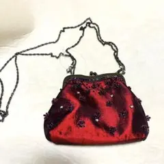 【美品】サテン　ビーズ　ラインストーン　2wayミニショルダーバッグ