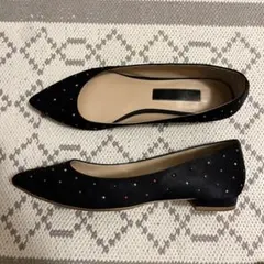 【美品】DIANA ダイアナ　マルチカラーストーンフラットシューズ　ポインテッド