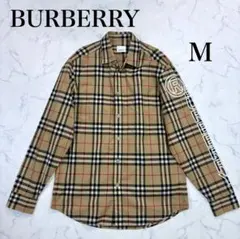 美品 バーバリーロンドン イングランド ノバチェック ロゴスリーブ長袖シャツ M