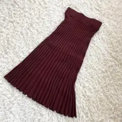 ミラオーウェン/プリーツスカート/リブ/ロング丈/ウエストゴム/上品/ブラウン