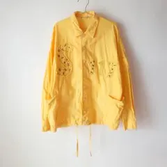 USED 古着 イエロー アルファベット ワッペン 刺繍 シャツ ジャケット
