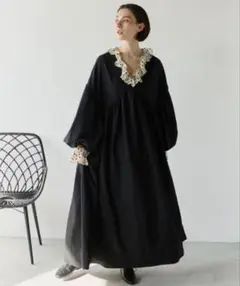リブラキュー ボリュームスリーブ2wayカフタンワンピース ブラック 1のサムネイル