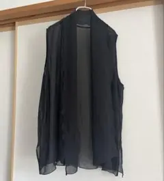 シルク　シースルーブラックノースリーブベスト　LLサイズ
