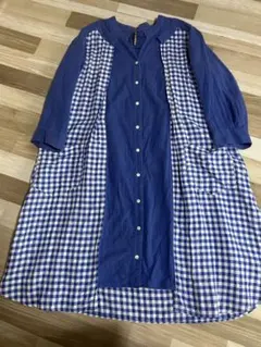 FRAPBOIS 青 チェック柄 シャツワンピース