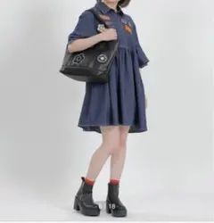 【極美品】 MARY QUANT デニム ワッペンフレアギャザー M ワンピース