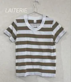 [新品]LAITERIEふわふわ天竺 ボーダー半袖Tシャツホワイト×ブラウンMのサムネイル