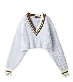 FURFUR クロップド丈 ラインコットン セーター ブルー