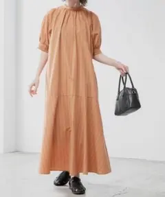 BONLECILL ボリュームスリーブ ストライプ マーメイドワンピース