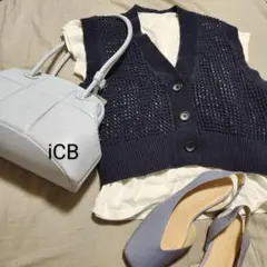 iCB 透かし編みニットベスト ショート丈 ネイビー S