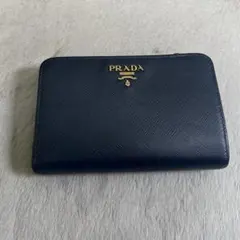PRADA 折り財布　ブルー　マルチカラー　ラウンドジップ　サフィアーノレザー
