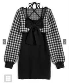チェック柄シャギーボレロ✕ホルターネックリボンミニワンピースアンサンブル