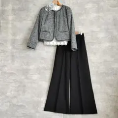 極美品セットアップセレモニースーツ パンツスーツ11号 L黒フォーマル