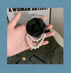 コサージュ ブラック バラ パール ローズ シンプル ブローチ 七五三 結婚式