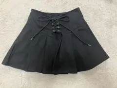レースアップ プリーツスカート ブラック
