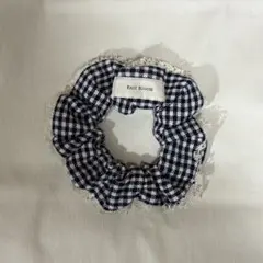 チェック柄シュシュ ネイビー