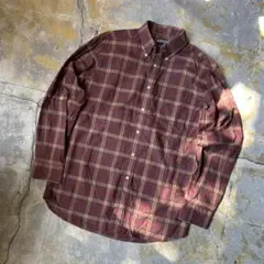 美品 90S USA LANDS' END BD チェックシャツ ブラウンのサムネイル