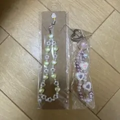ハート型ビーズ ストラップ 2個セット