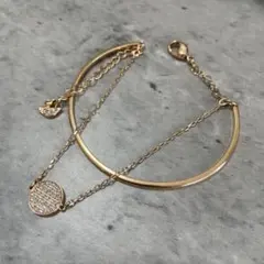 美品◎ スワロフスキー バングル ブレスレット 2連 パヴェ ジンジャー 