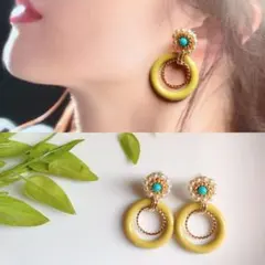 ビーズ刺繍　ピアス　ハンドメイド