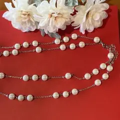 【軽い】ホワイトパール 3連ネックレス　シルバーと人工パールで軽くて楽