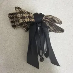 ヘアアクセ　ヘアクリップ　チェック柄　リボン