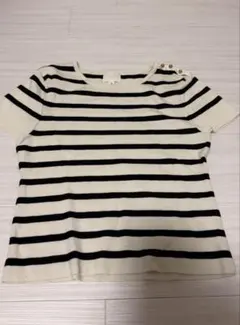 H&M ボーダー 半袖ニット ゴールドボタン