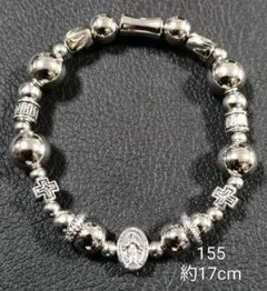 キリストブレスレット155　シルバービーズブレスレット　クロス　十字架　アメカジ
