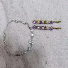 ハート型ブレスレットとヘアピン2本セット