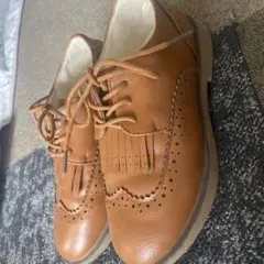 ブラウンレザー フリンジ付きフォーマルシューズ　約22.5センチ