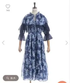 axes femme ネモフィラ柄 ワンピース＆ブラウス セット 紺 2WAY