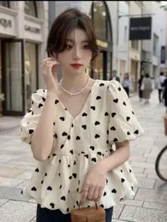 新品♡ハート　ペプラム　ブラウス　Lサイズ　韓国　夏のサムネイル