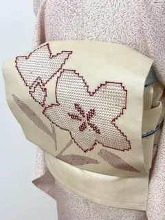 夏帯 名古屋帯 花唐草 刺繍 正絹 九寸 - メルカリ