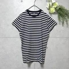 【UNIQLO】ボーダークルーネックT　袖カット　メンズ　S　紺×白　綿100%
