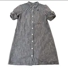 フレッドペリー　デニム シャツワンピース　リネン混　ギンガムチェック 切替