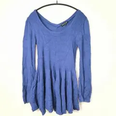misch masch ブルー リブニット フレア 長袖 トップス レディース