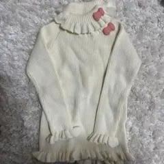 クリーム色 フリル付き タートル　リボン　トップス　90 卒園