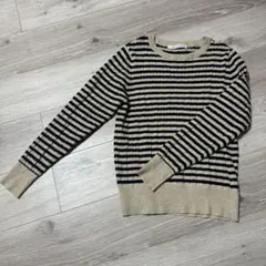 IKKA LOUNGE M ベージュ・黒ストライプ長袖ニット