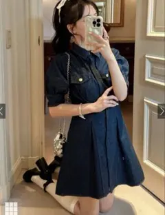 未使用 タックフレアデニムミニワンピース[tu1066]