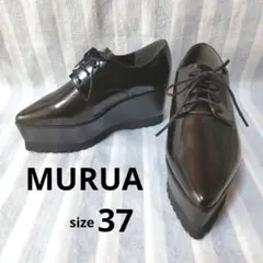美品✦ムルーアMURUAレースアップブーツ24.0−24.5/黒/エナメル/厚底
