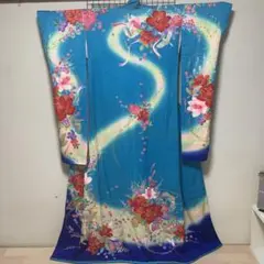 大振袖 ブルー 水色 花嫁衣装 舞台 引き振袖