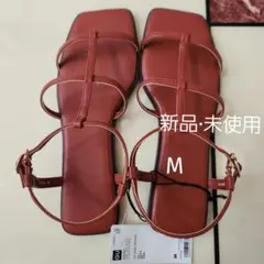 【新品】ナローストラップフラットサンダル M ダークオレンジ