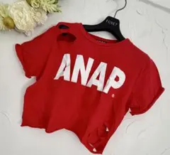 値下げ　ANAP 半袖Tシャツ レッド ダメージ加工