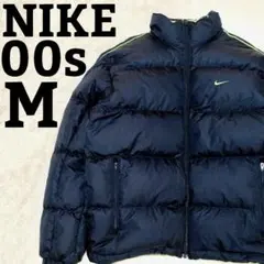 00s NIKE ナイキ 刺繍ロゴ リバーシブル ダウンジャケット M 濃紺 緑
