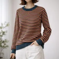 アーノルドパーマー［M］大人カジュアル◎ラメ加工◎ボーダー柄ロゴ刺繍タイトニット