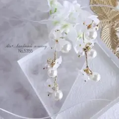 No.5355　フロストフラワーすりガラス調　ゴールドロング　ピアス/イヤリング