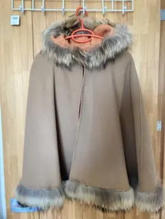 Comme ca mature チェック柄 フード付き毛皮コート