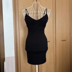 黒 ブラック キャミソール ワンピース パーティー ミニ タイト