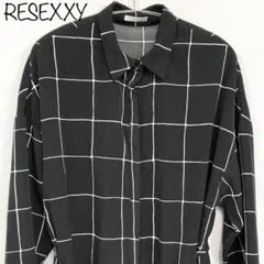 【RESEXXY】スケッチチェックロングシャツ　サイドスリット　ブラックのサムネイル