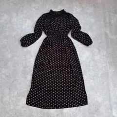 昭和レトロ ドット柄 ロングワンピース レース フェミニン アンティーク 古着