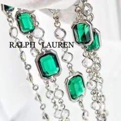 P457/RALPH LAUREN/エメラルドxシルバーロングネックレス